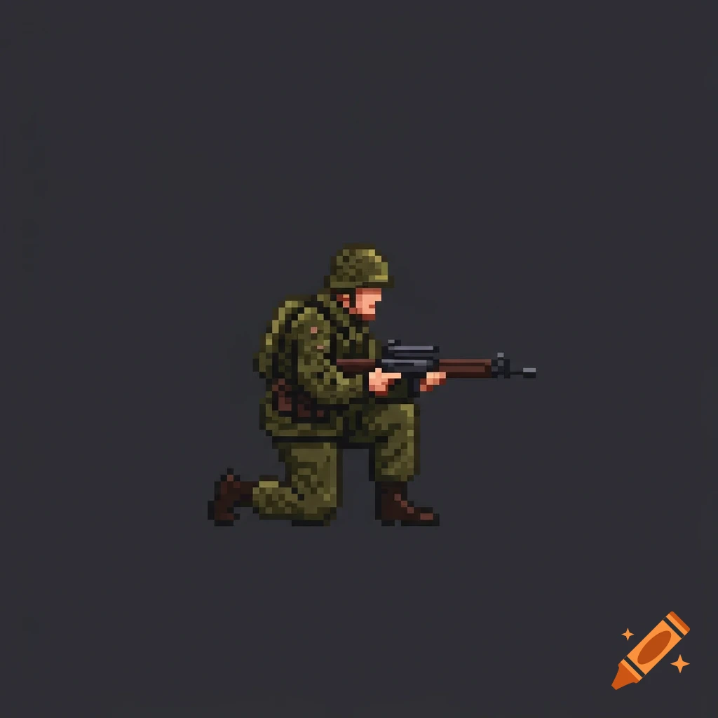 Pixel art of a soldier kneeling with a rifle.