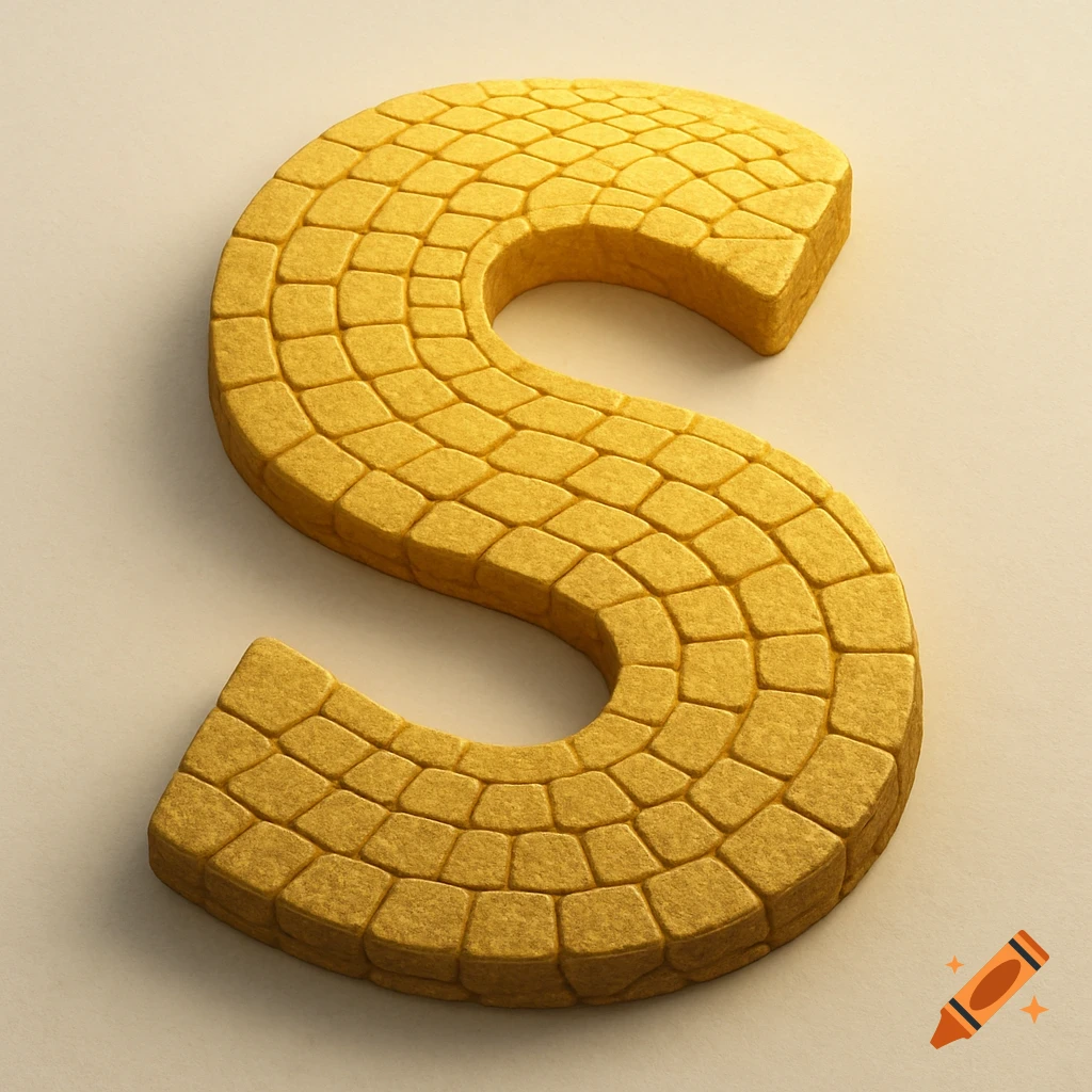 A golden letter S textured like a pathway.