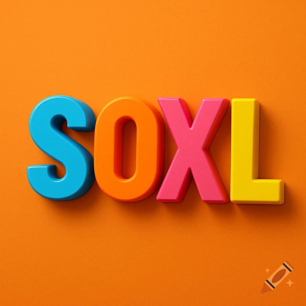 3D letters SOXL in bright colors on orange background