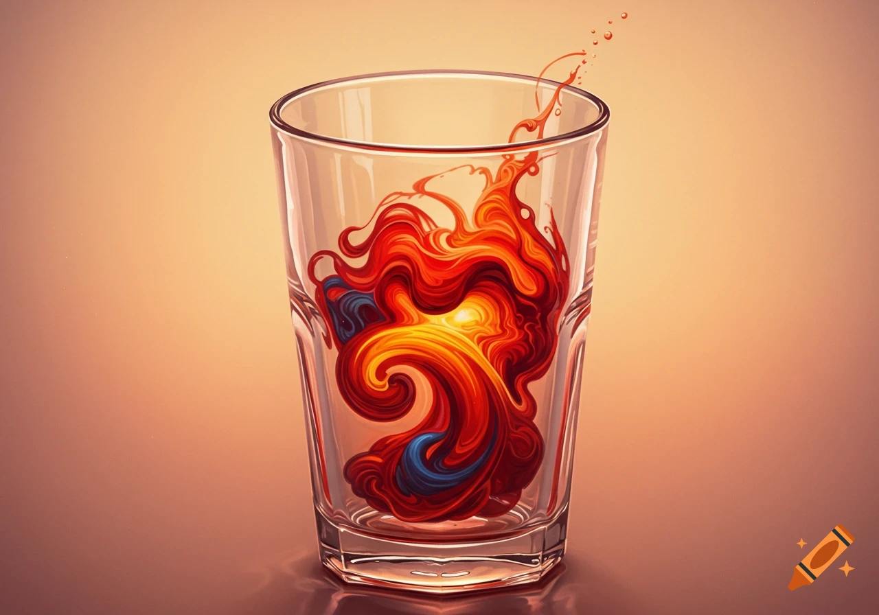 A glass filled with vibrant, swirling abstract art.
