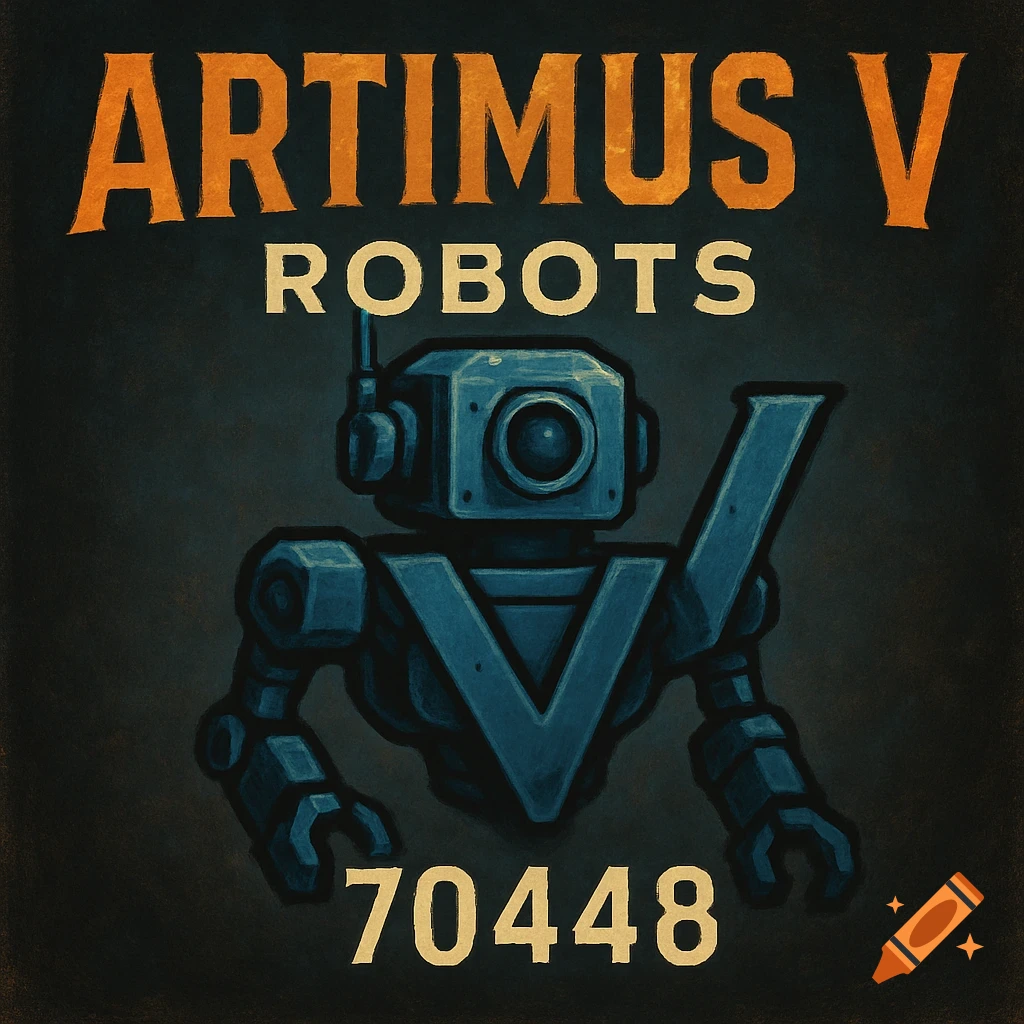 Stylized poster of a robot with the text ARTIMUS V ROBOTS and 70448.