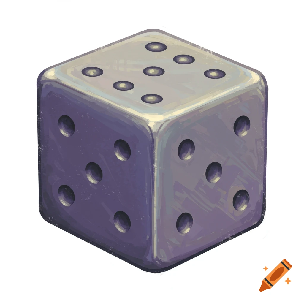 A single purple and grey dice, shown at an angle