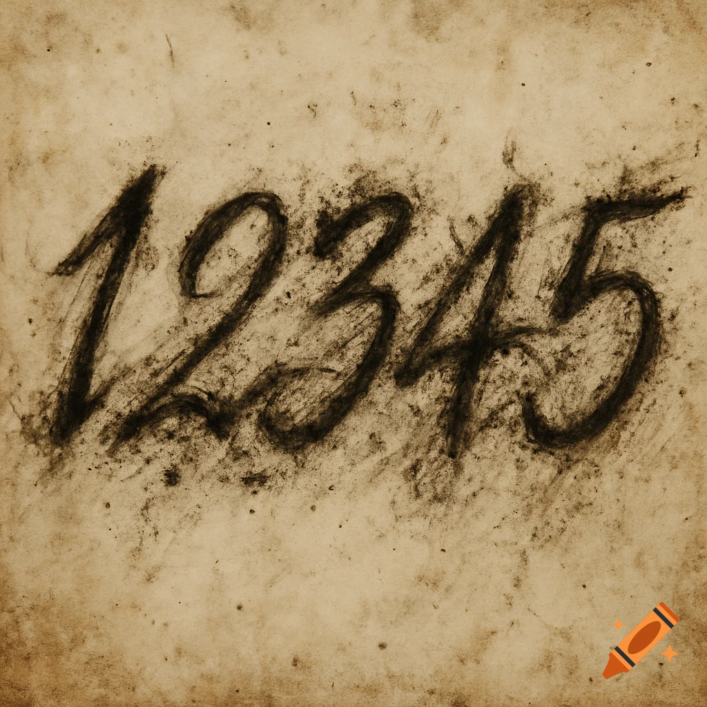 Cursive numbers 12345 written in charcoal on textured paper
