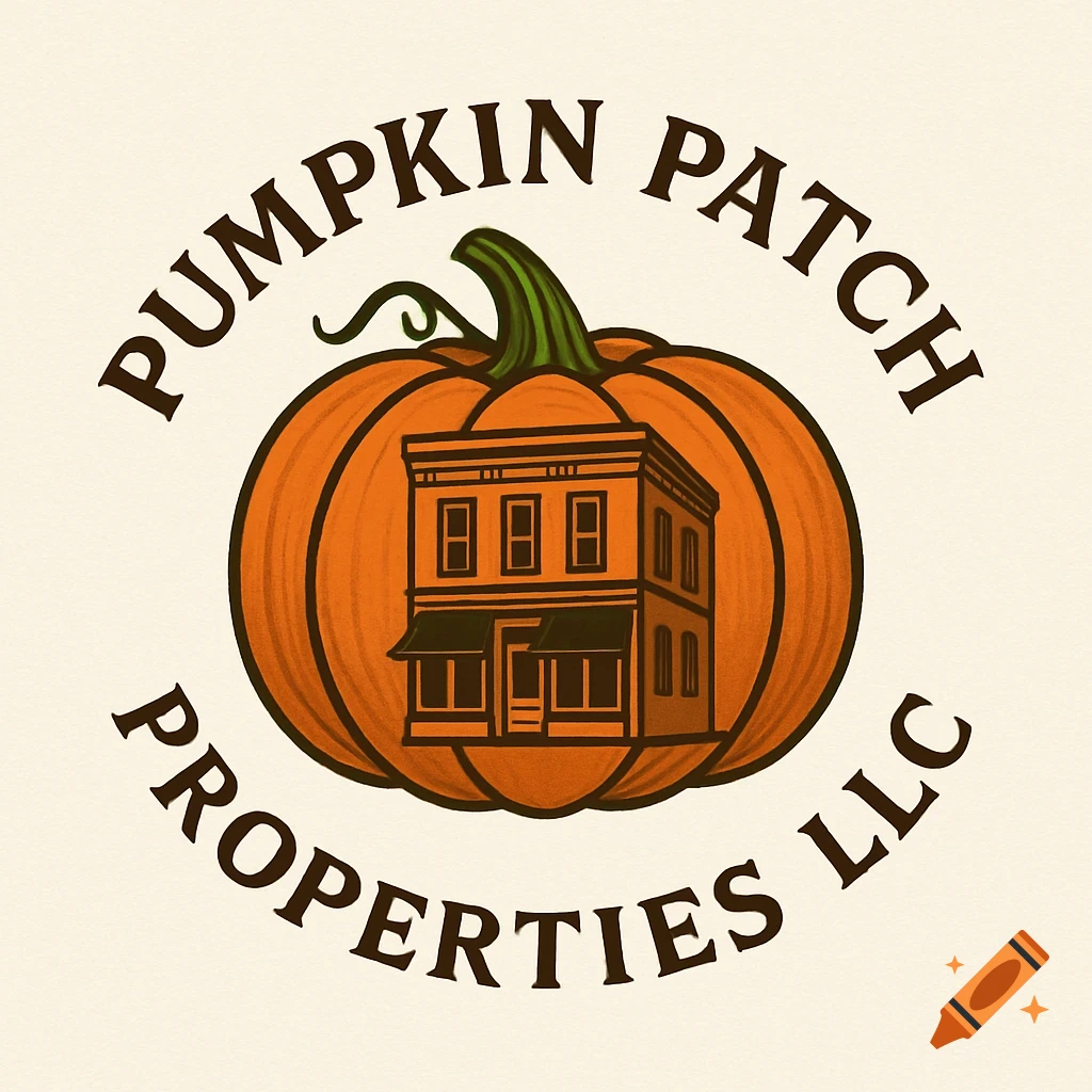 Logo featuring a building inside a pumpkin with text 'Pumpkin Patch Properties LLC'