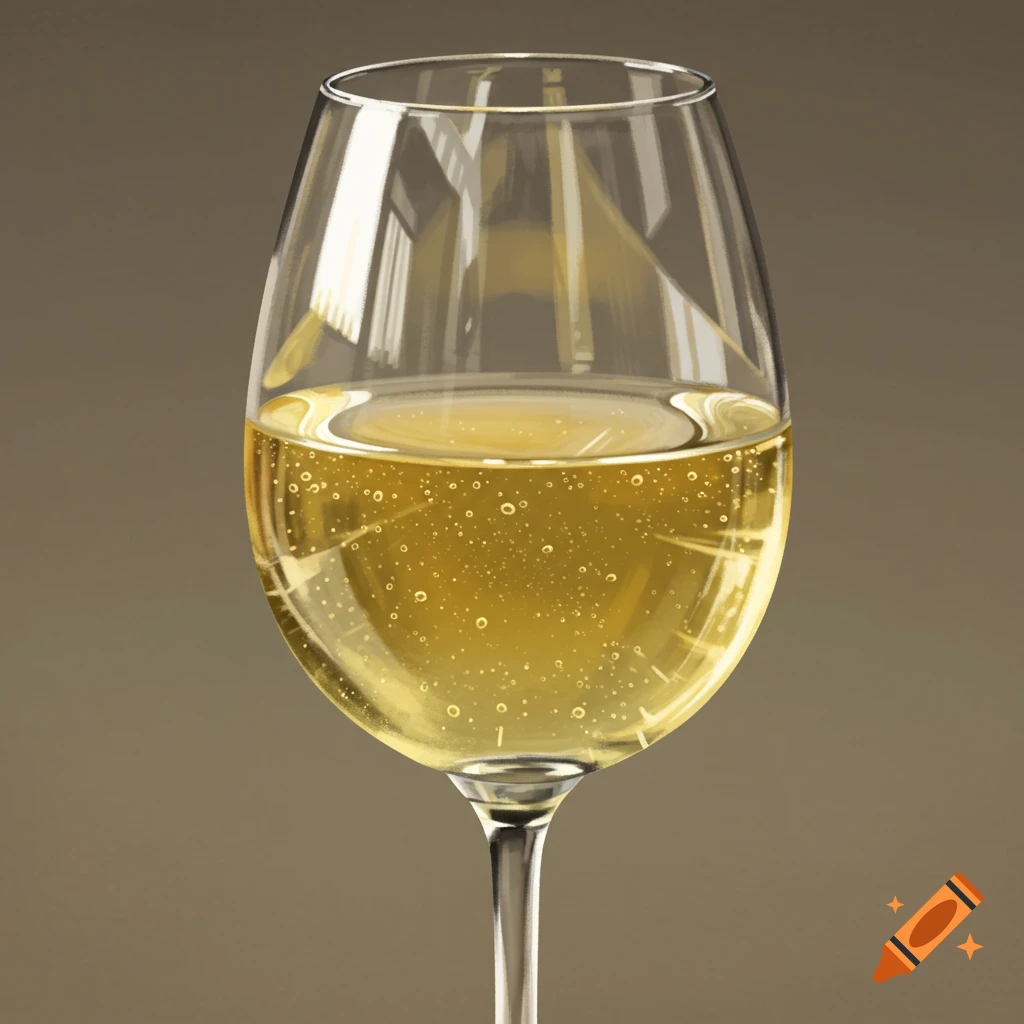 A close-up of a glass of white wine.