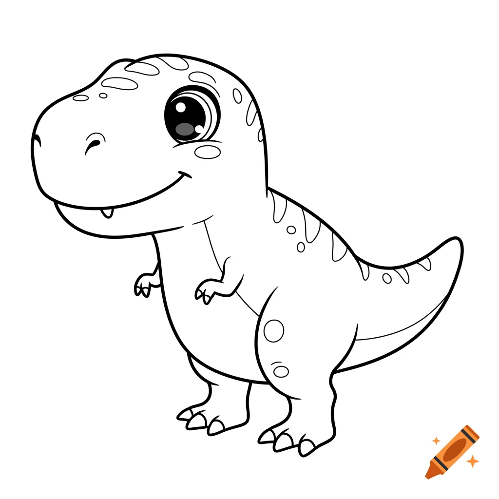 Cute T-Rex dinosaur line art coloring page