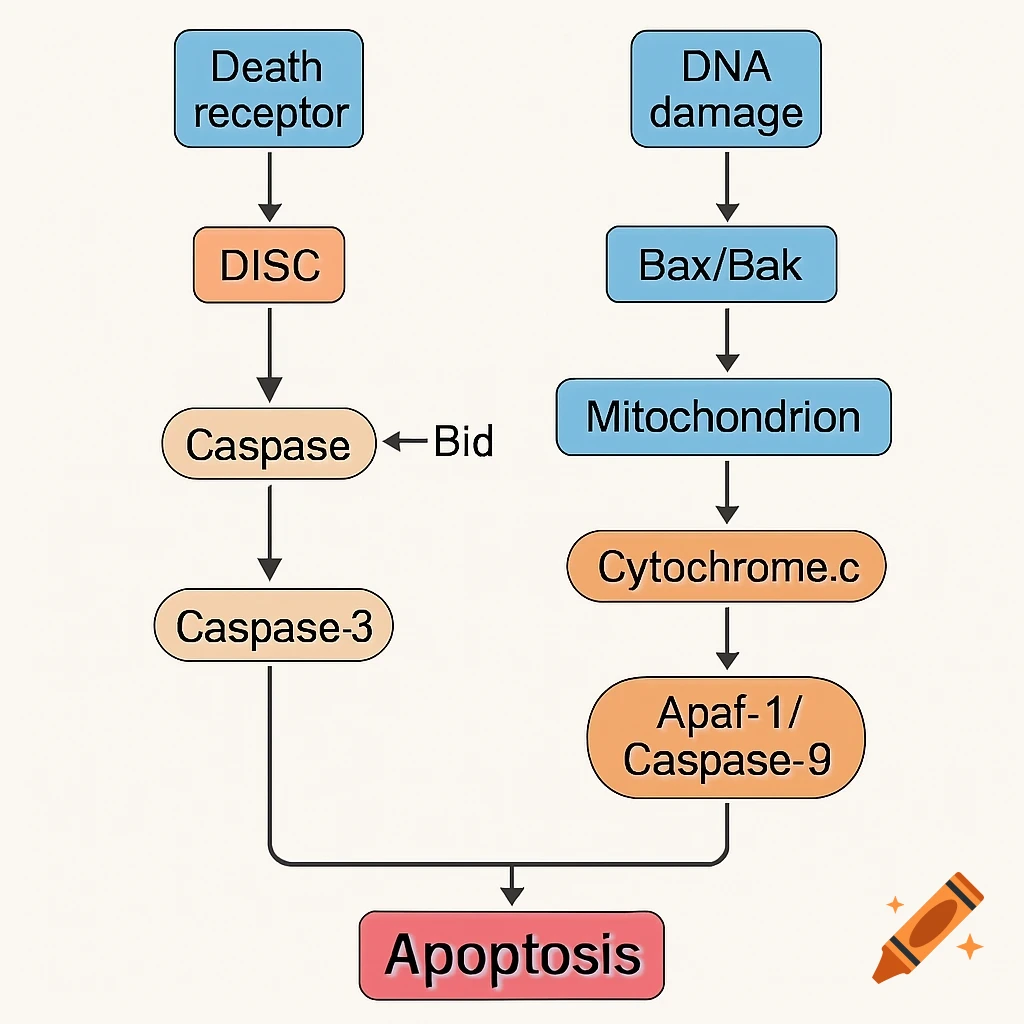 A biological diagram illustrating the apoptotic pathways.