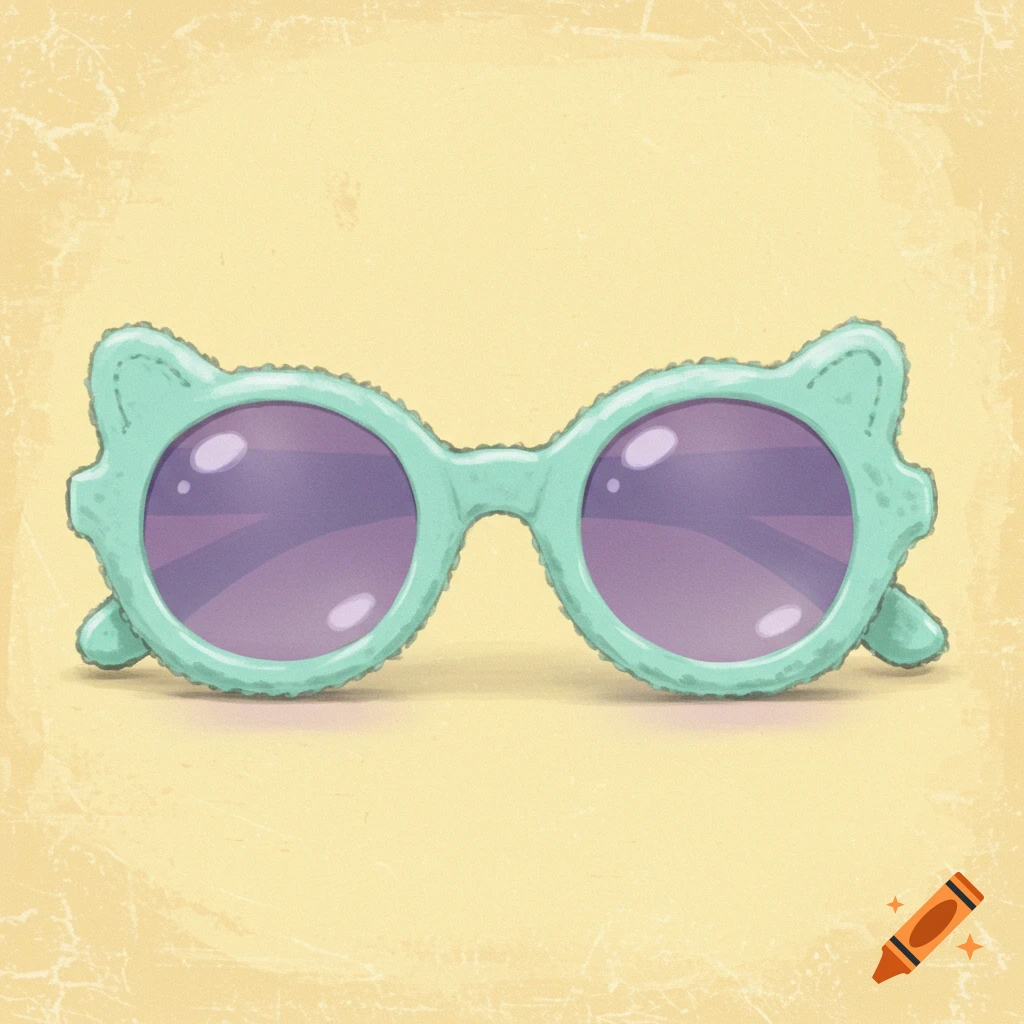 Light blue sunglasses with cat ears and purple lenses on a textured background.