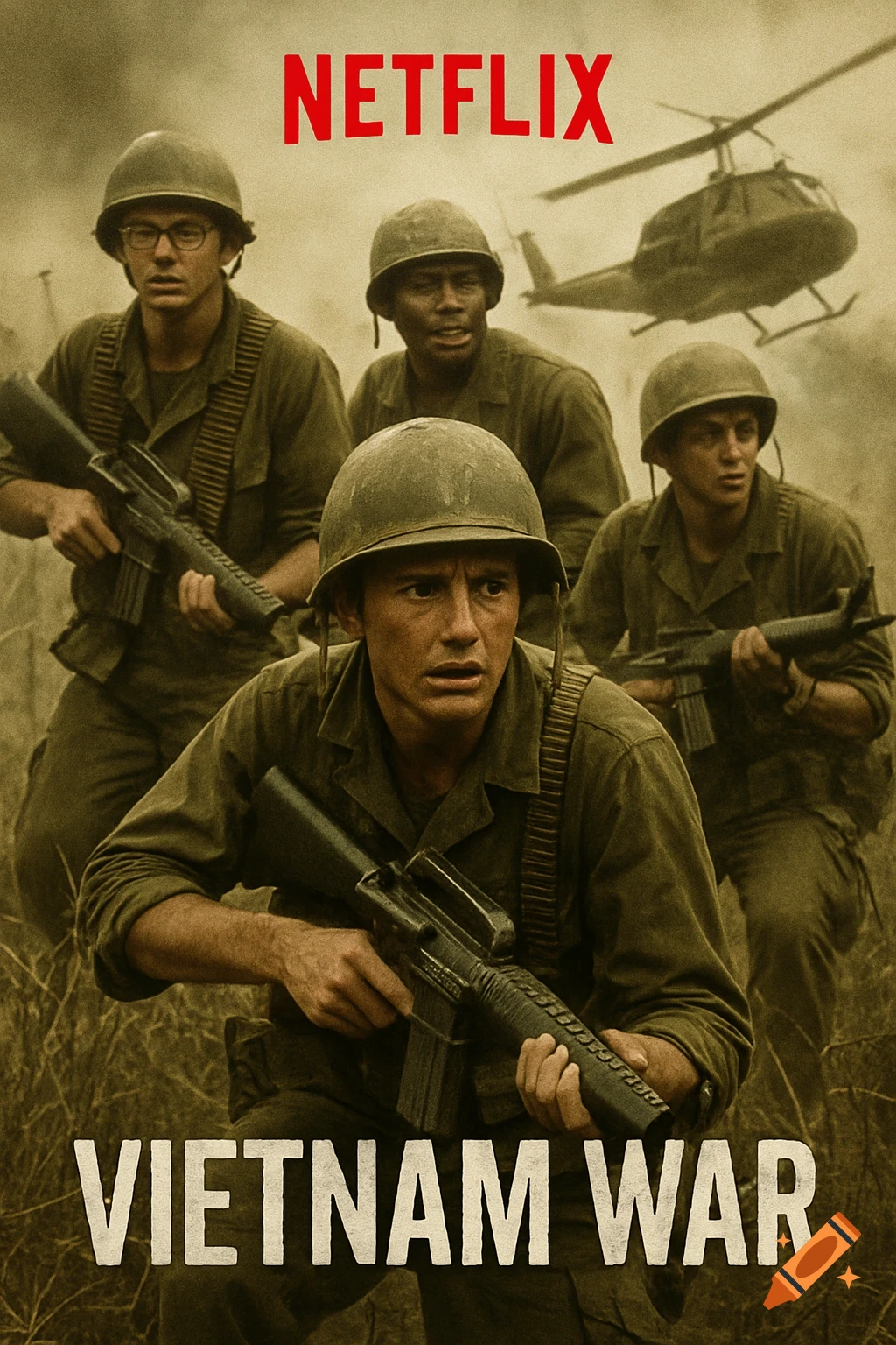 Movie poster for Vietnam War on Netflix, showing soldiers and a helicopter
