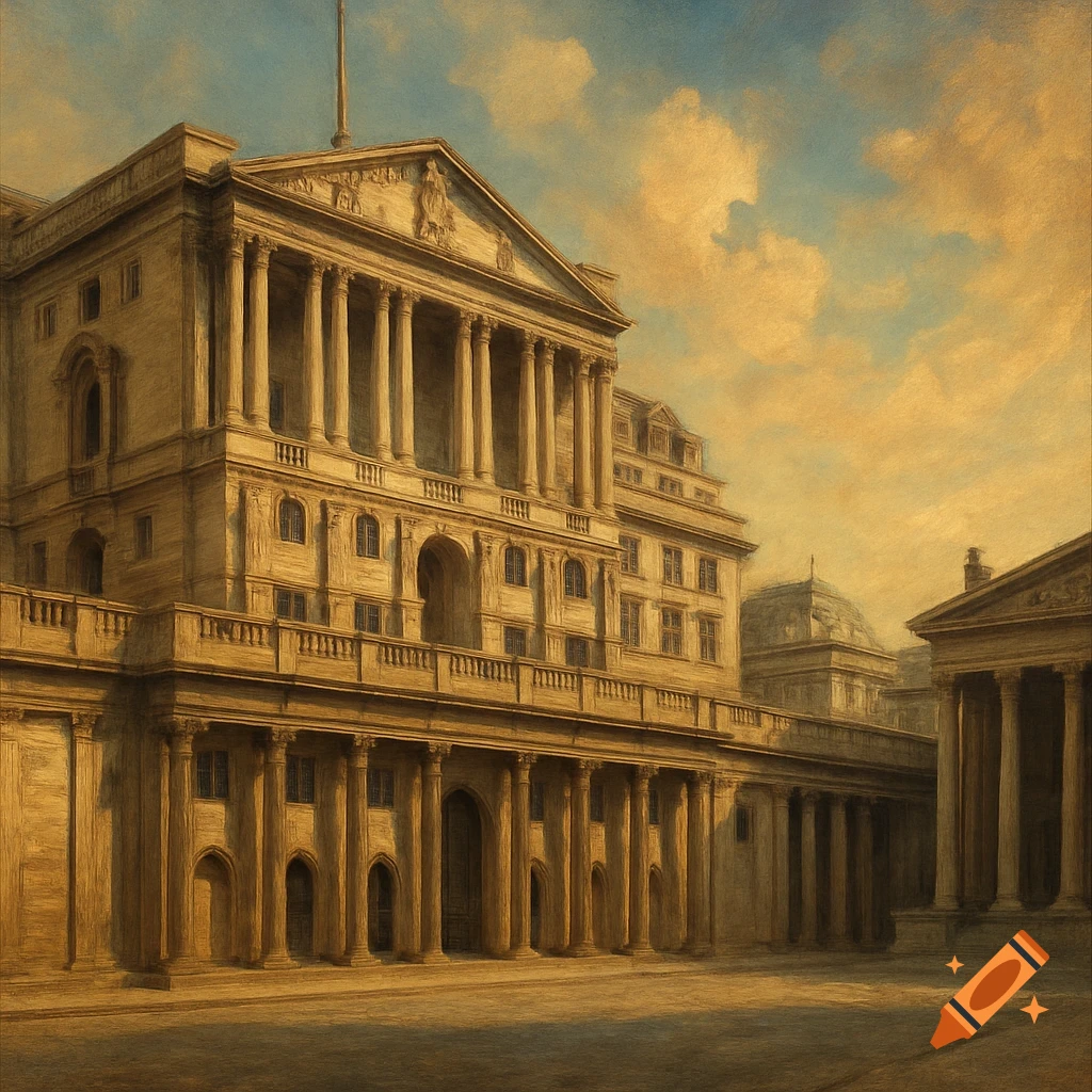 Painterly view of a classical building with columns