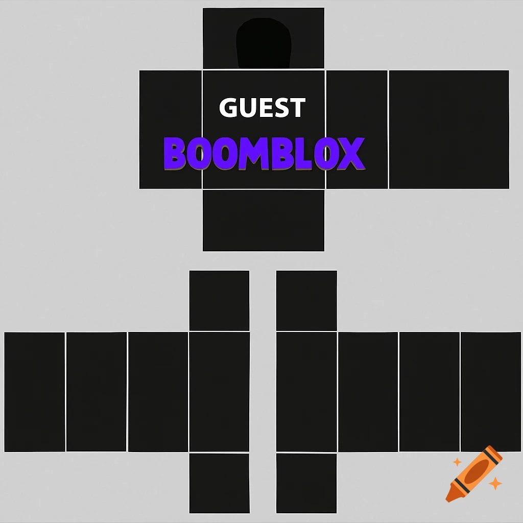 Roblox guest shirt template with GUEST and BOOMBLOX text on Craiyon