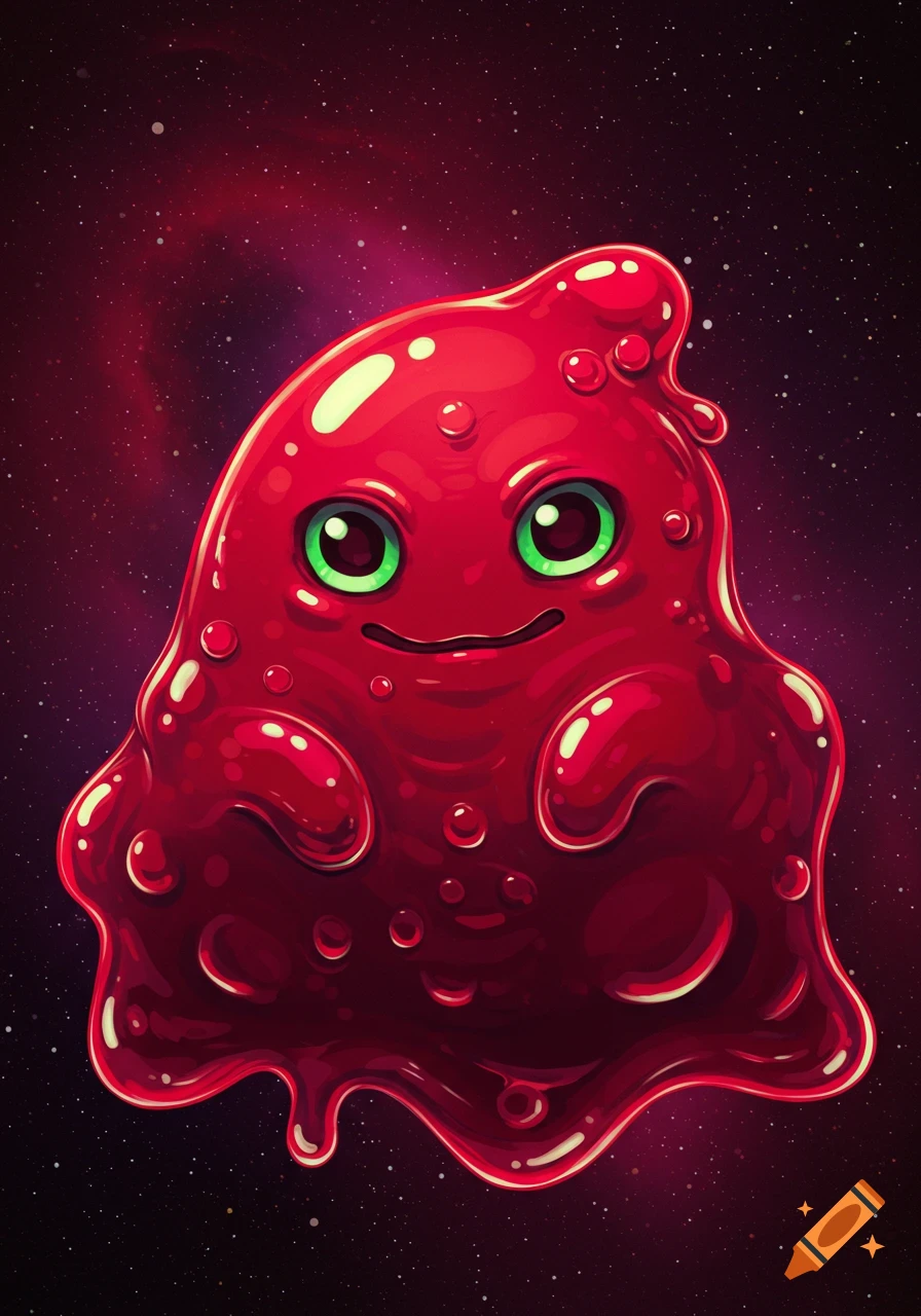 A cute red alien slime creature floats in space.