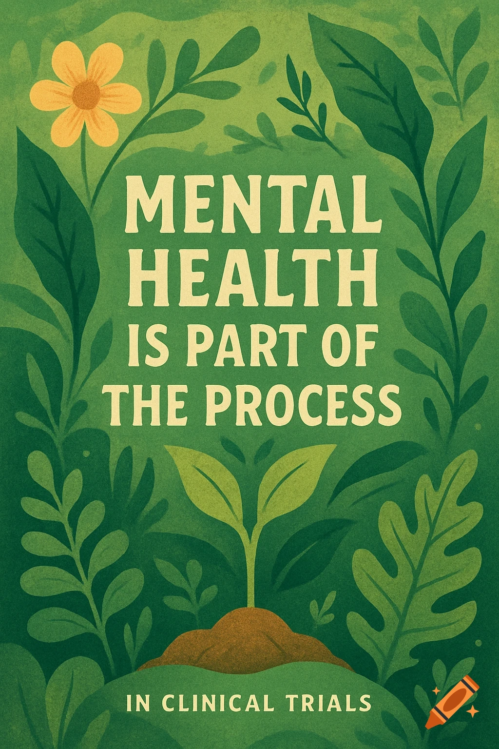 Stylized illustration with plants and text about mental health.