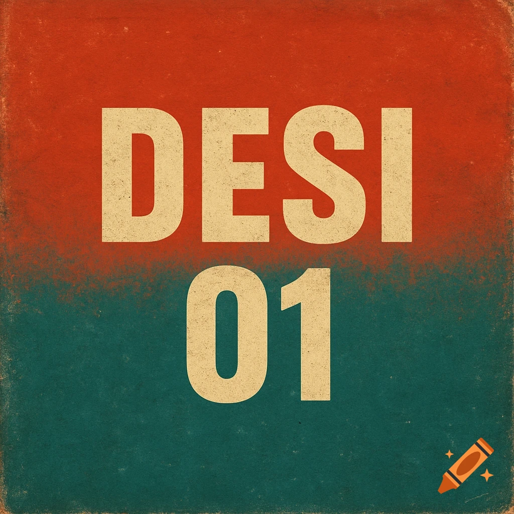 Retro album cover with text 'DESI 01' on a red to teal gradient background with distressed texture.
