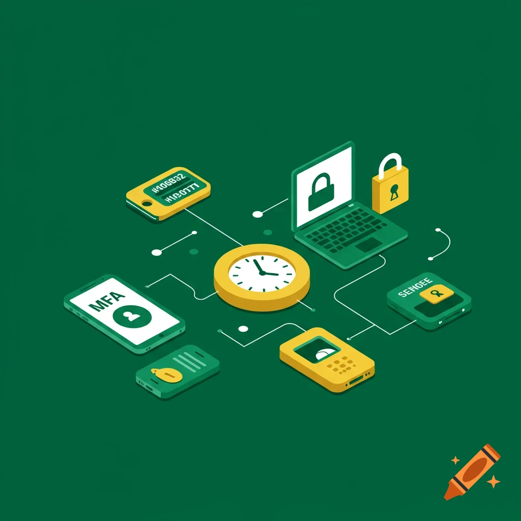 Isometric illustration of technology devices, tokens, and a clock ...