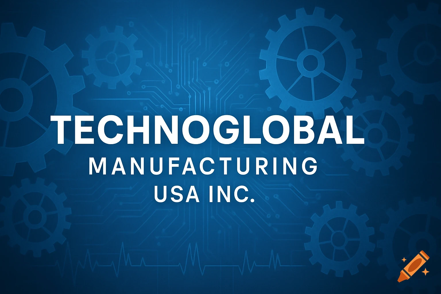 Blue tech background with gears and circuitry and the text TechnoGlobal Manufacturing USA Inc.