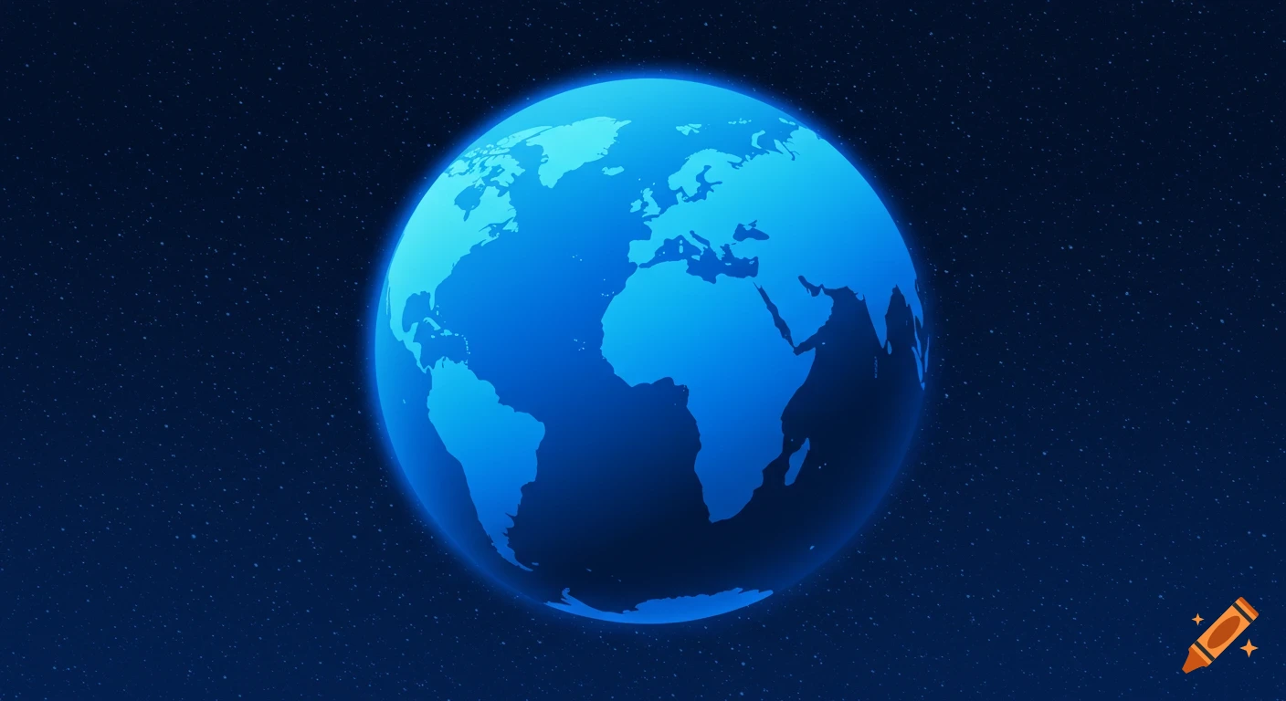 Stylized blue Earth in space with stars