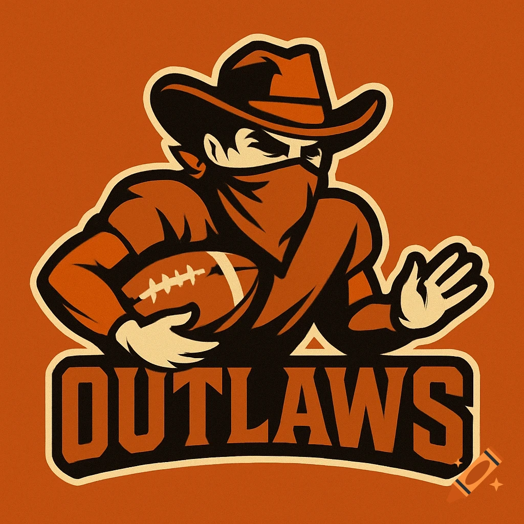 Sports logo of a cowboy bandit holding a football above the text \, image size:1024x1024