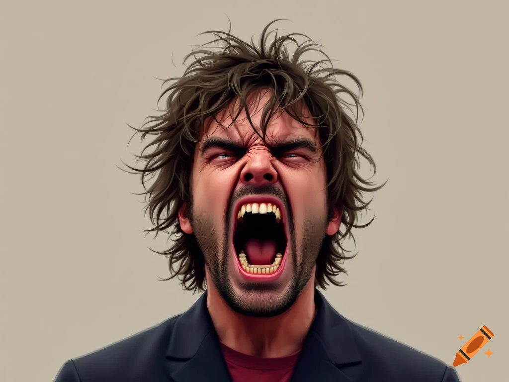 Close-up portrait of a man screaming in anger.