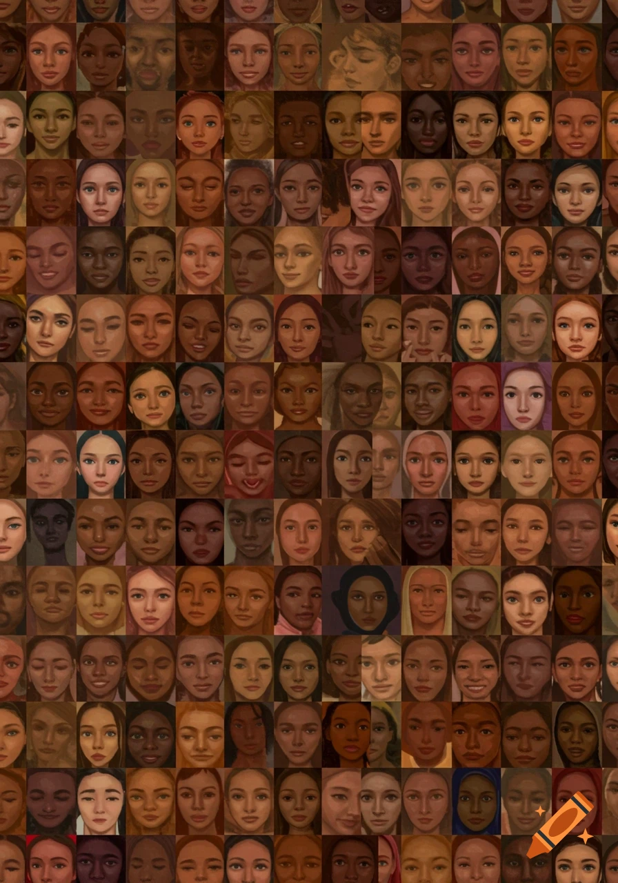 A mosaic grid filled with numerous human faces of diverse appearances.
