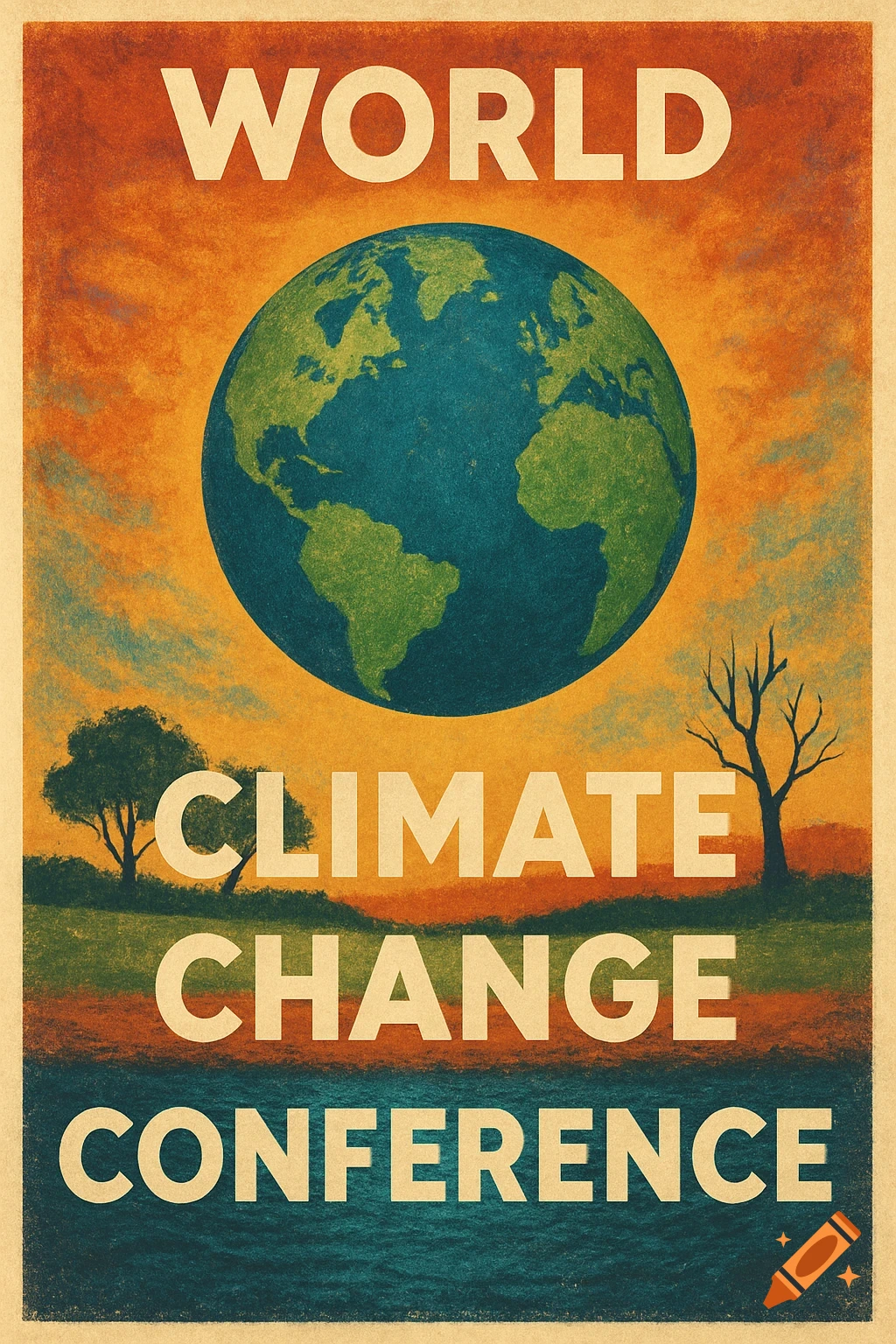 Vintage poster for world climate change conference with Earth