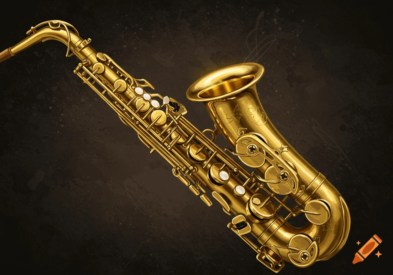 Golden saxophone on a dark textured background