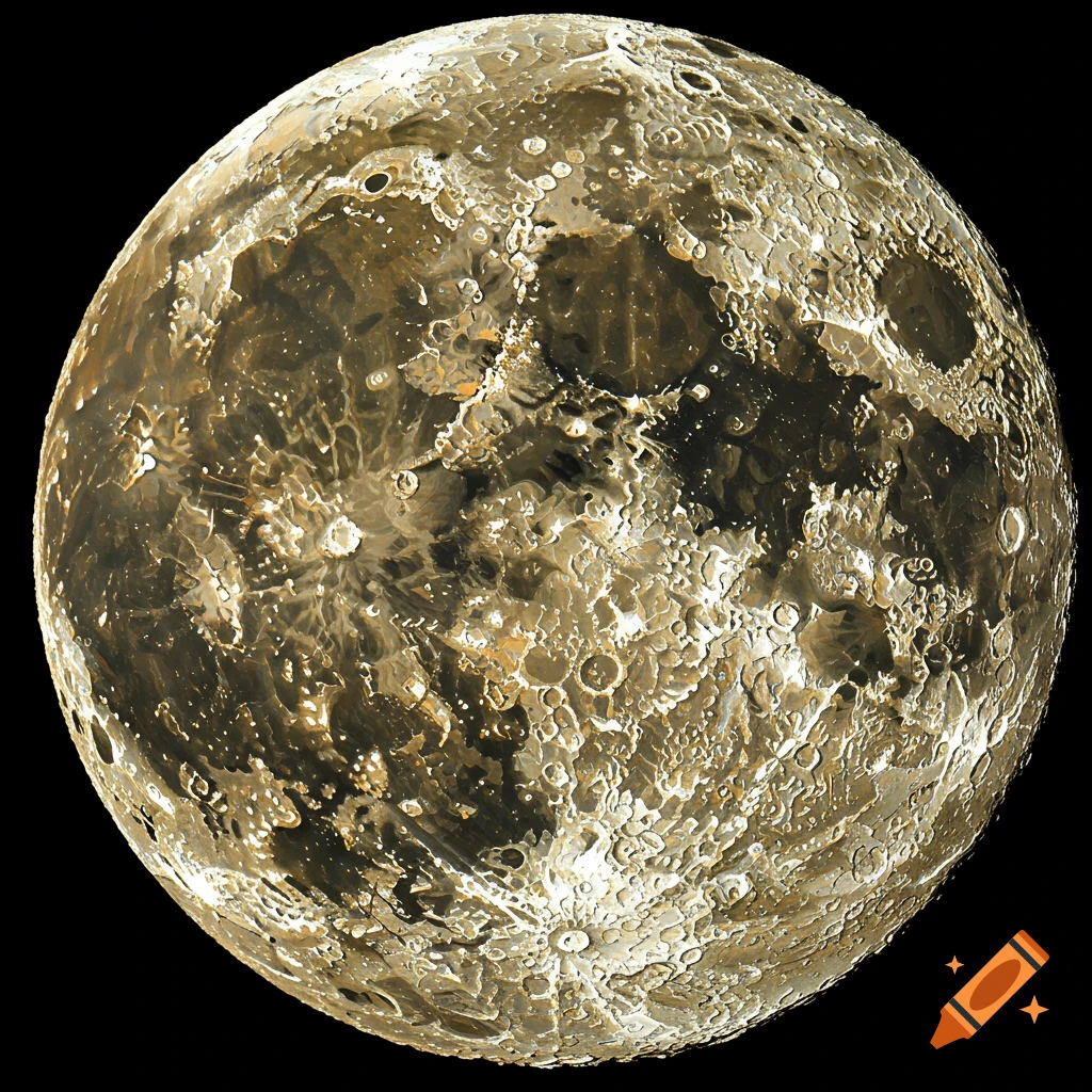 An oil painting of the moon seen up close