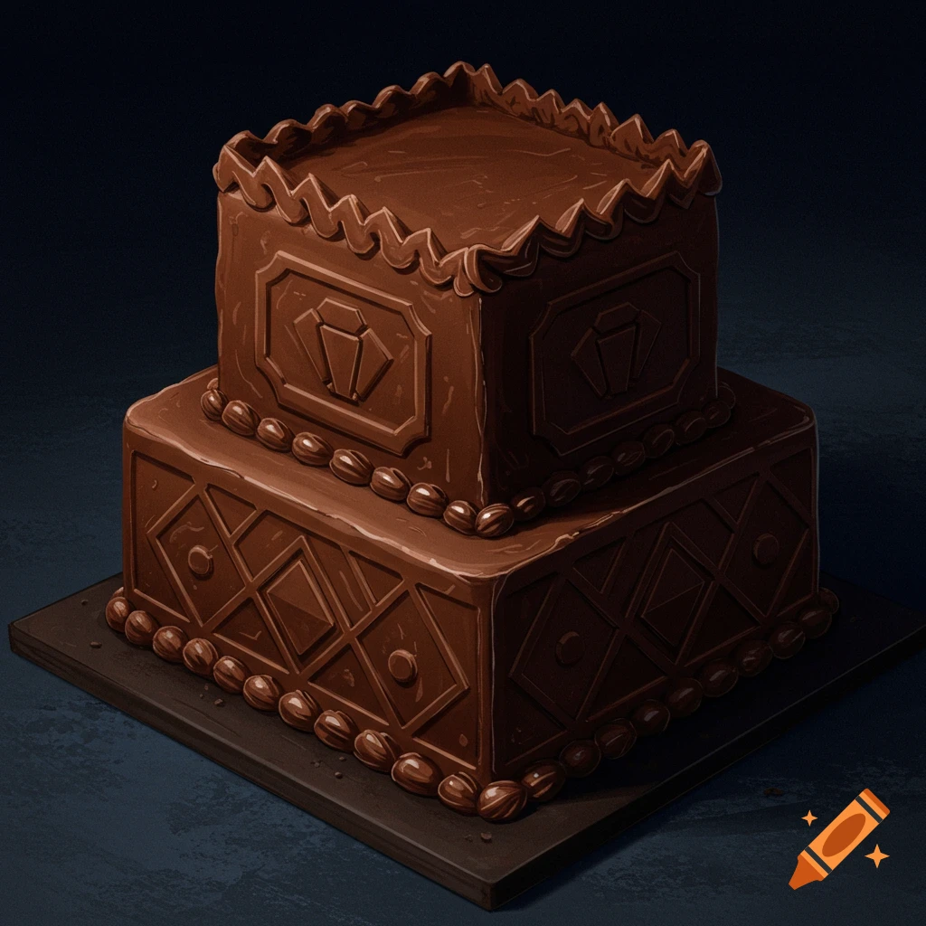 Two-tier chocolate cake with decorative patterns.