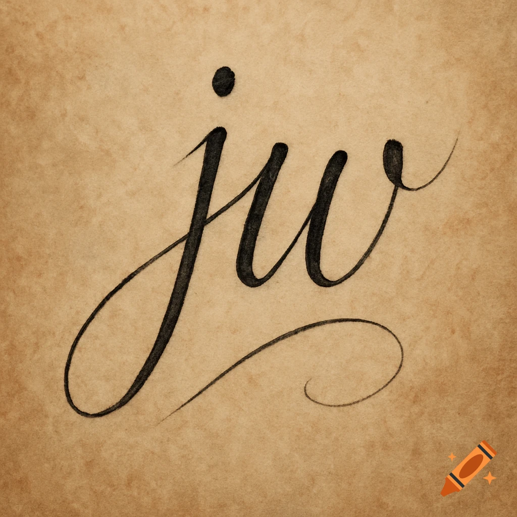 Calligraphy initials 'jw' on textured paper