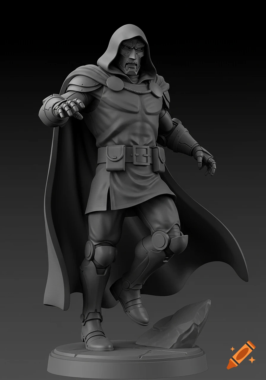 3D render of Doctor Doom statue