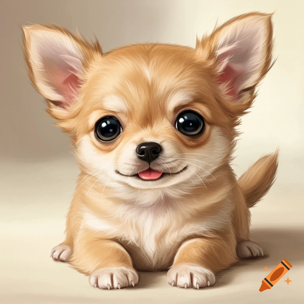 A cute chihuahua puppy sits and looks forward with its tongue out.