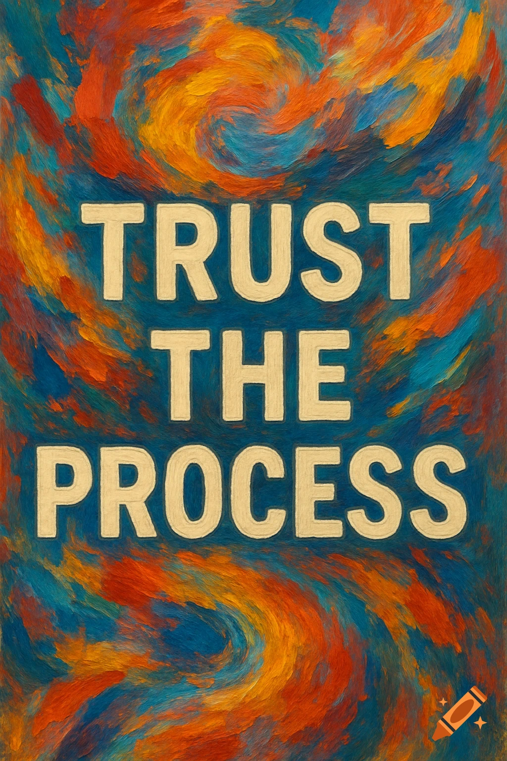 Text 'TRUST THE PROCESS' on an abstract colorful painted background.