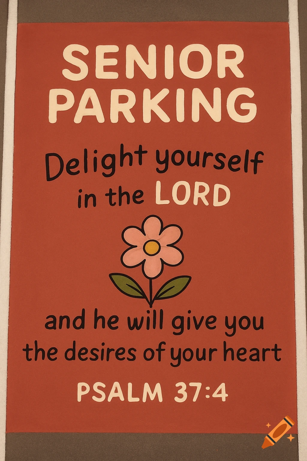 Senior parking sign with bible verse and flower illustration