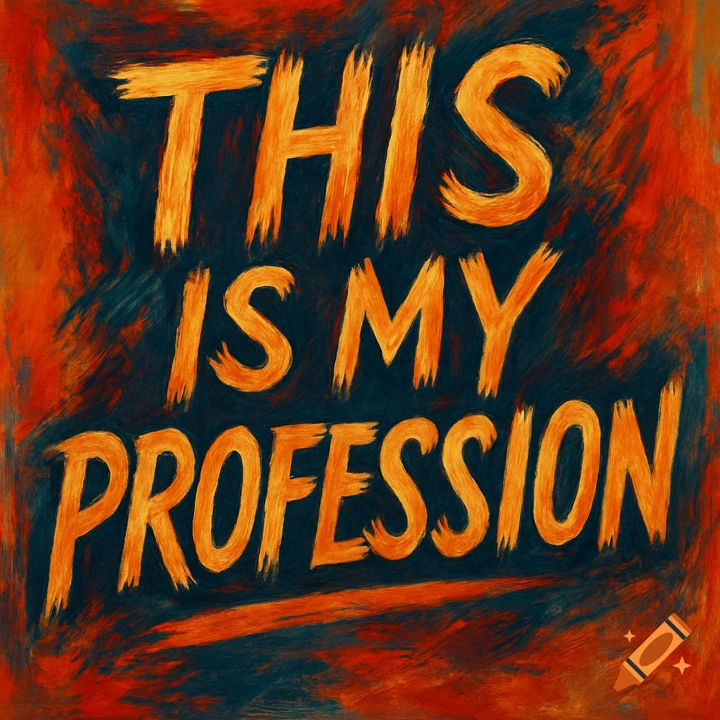 Bold orange text 'THIS IS MY PROFESSION' with a grunge brushstroke style on a dark background.