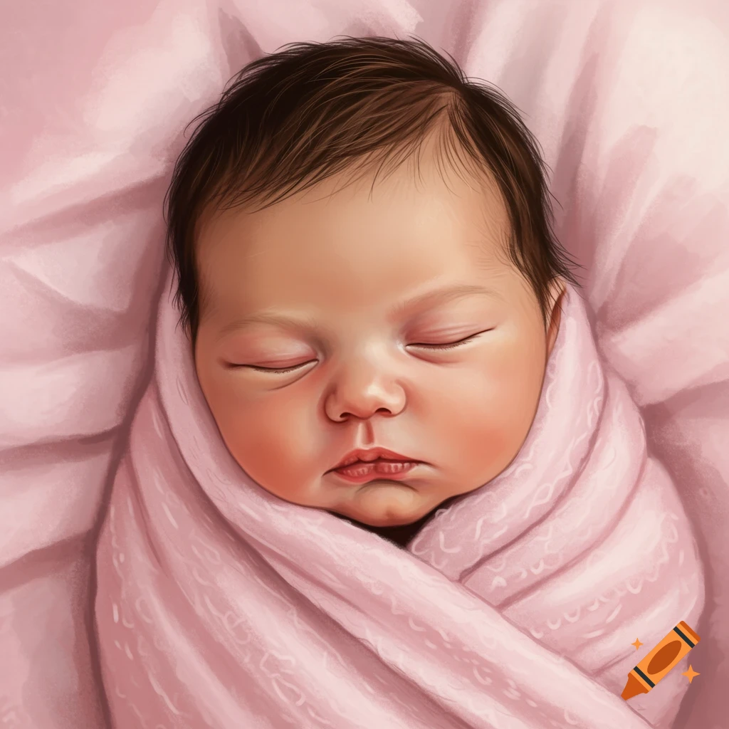 A sleeping newborn baby swaddled in pink.