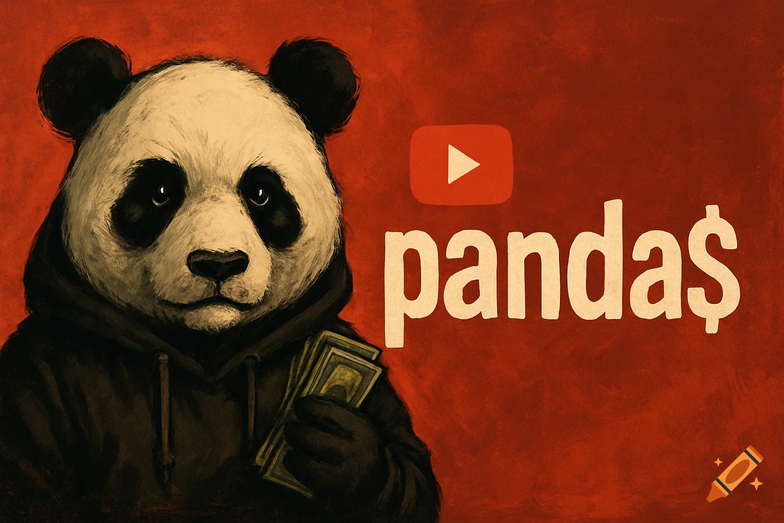 Illustration of a panda in a hoodie holding money, with a YouTube logo and the text panda$