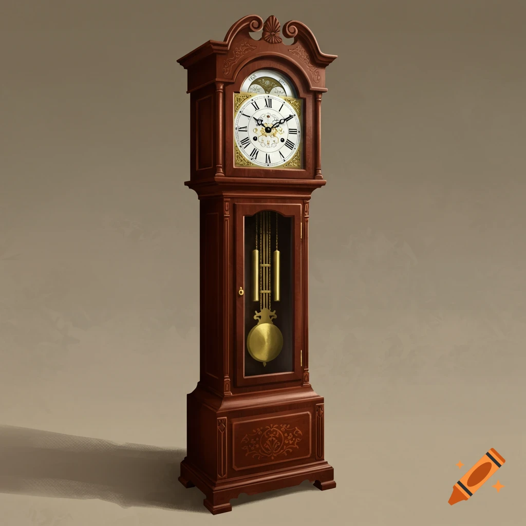 Detailed rendering of a wooden grandfather clock.