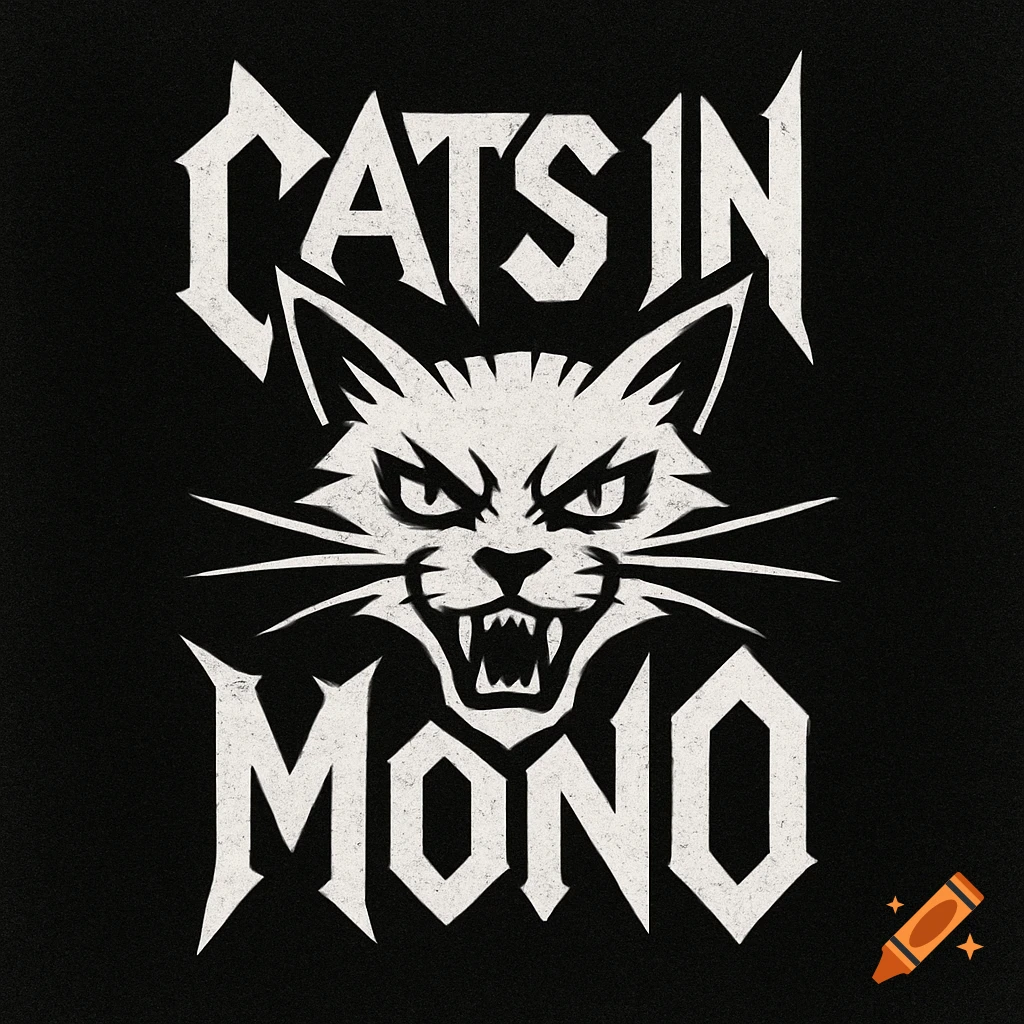 Heavy metal logo with aggressive cat head and text 'CATS IN MONO'