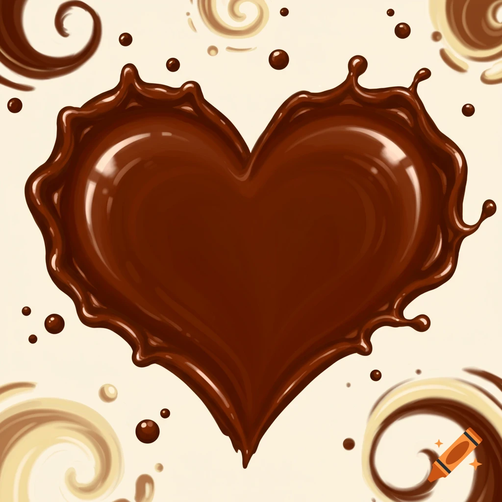 Illustration of a heart made of splashing chocolate.