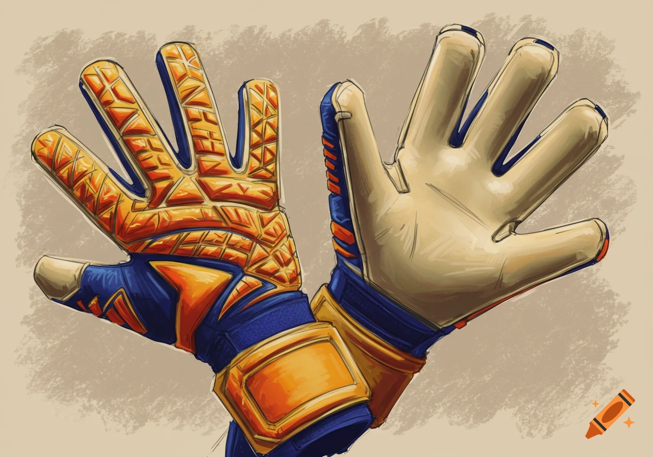 An illustration of two goalkeeper gloves.