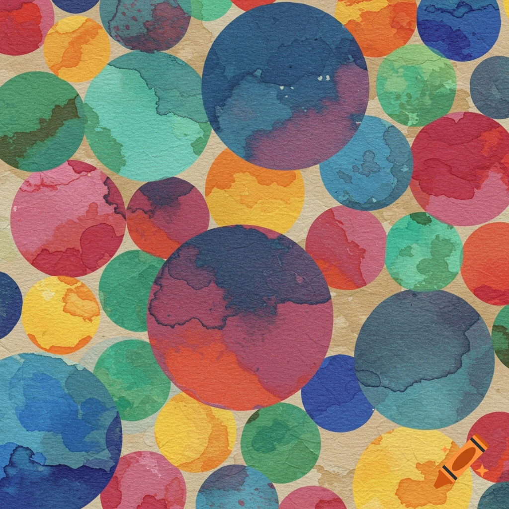 A seamless pattern of colorful watercolor circles.