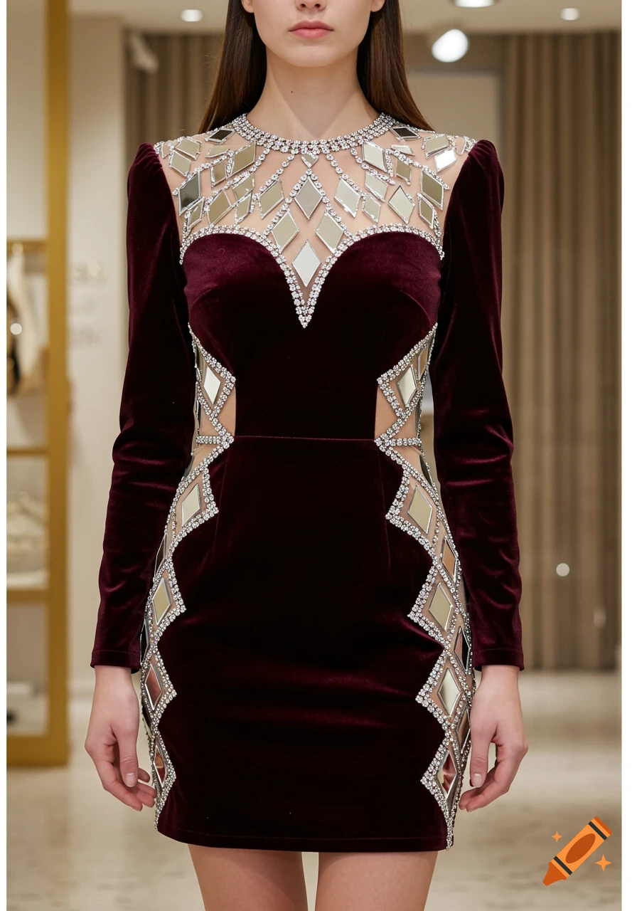 Diamond Illusion Velvet Gown – Sheer Rhinestone Cutout Evening Dress