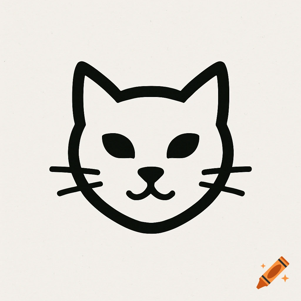 A simple black and white logo of a cat head.