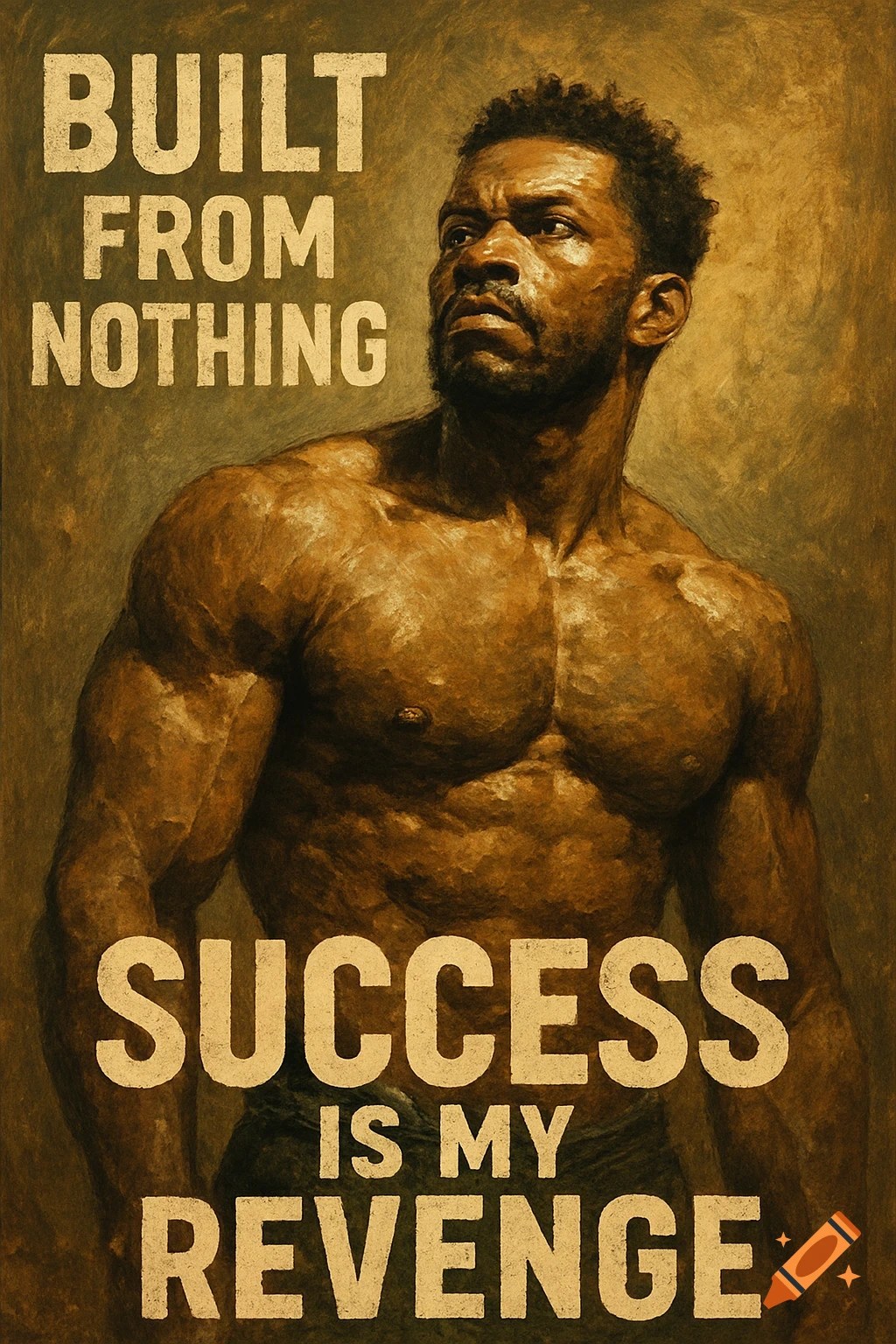 A muscular man with the text 'Built from Nothing, Success is My Revenge'.