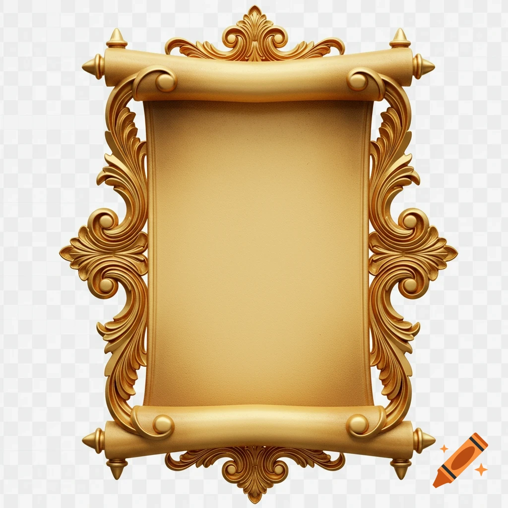 Decorative golden scroll on a transparent background