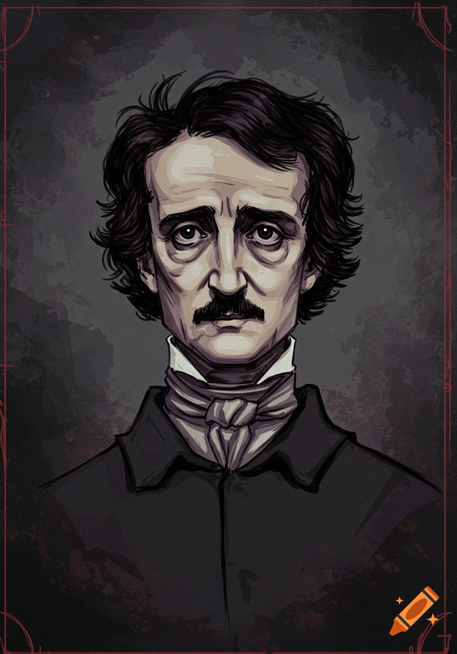 Spooky digital sketch portrait of Edgar Allan Poe