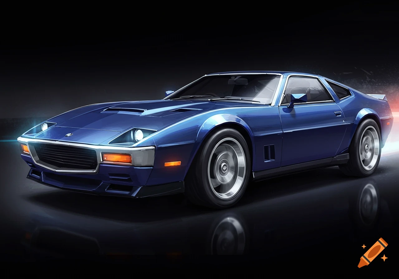 A blue sports car in a dark setting with motion blur.