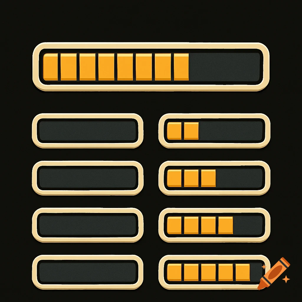 A set of retro-style loading or progress bar graphics on a black background.