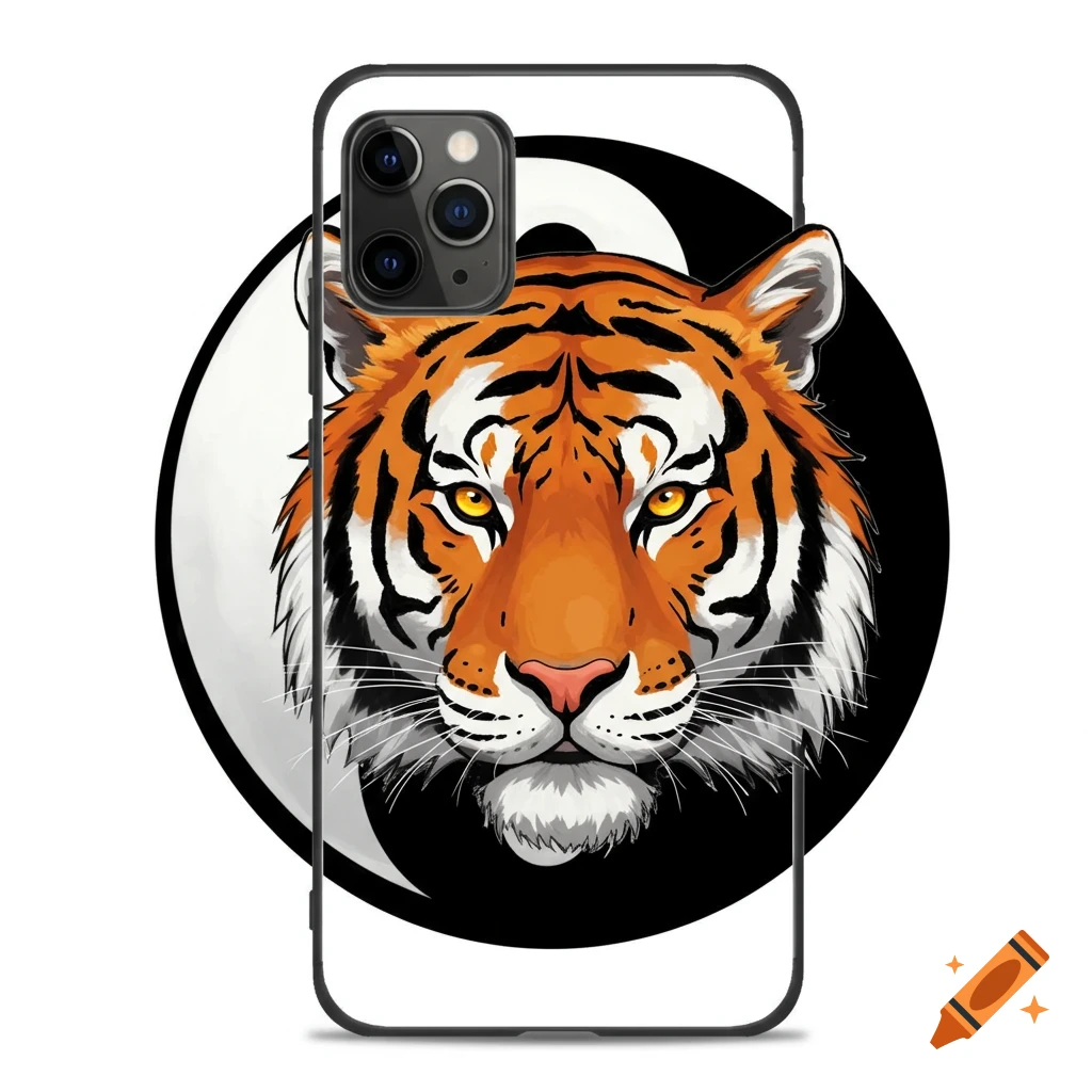 Stylized illustration of a tiger head on a yin-yang symbol