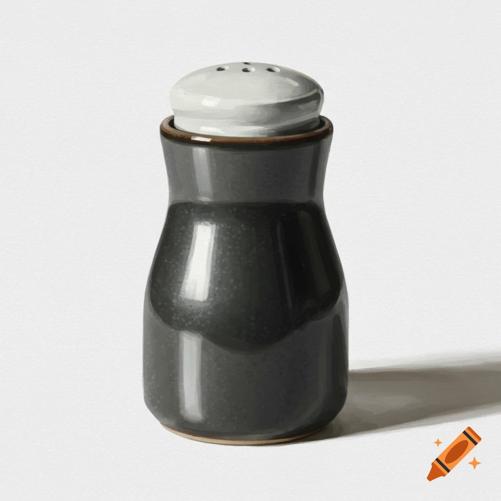 A digital painting of a grey pepper shaker on a white background.